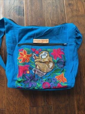 Blue Embroidered Sloth Crossbody Bag